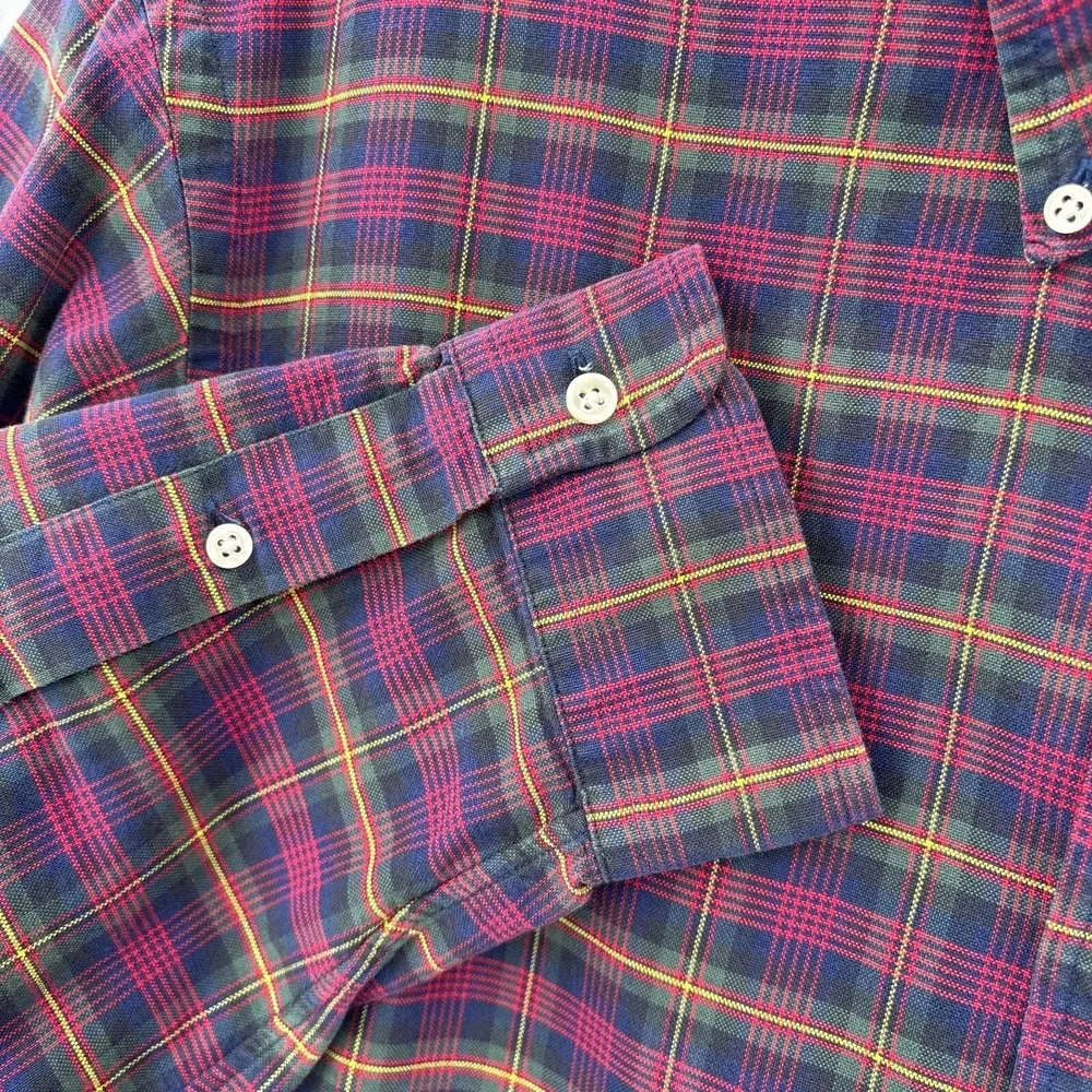 Ralph Lauren Shirt Mens XL Plaid Red Button Down Tartan Oxford Vintage Polo‎